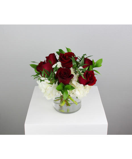 Kiss Me - Half Dozen Roses with White Hydrangea