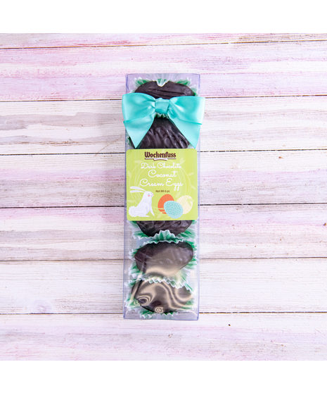Indulge in the rich, decadent flavor of Wockenfuss Dark Chocolate Coconut Cream Eggs.