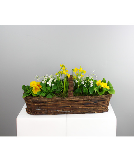 Bright, cheerful, and full of fresh spring charm, the Top of the Morning Canoe Basket is a delightful celebration of color and texture.