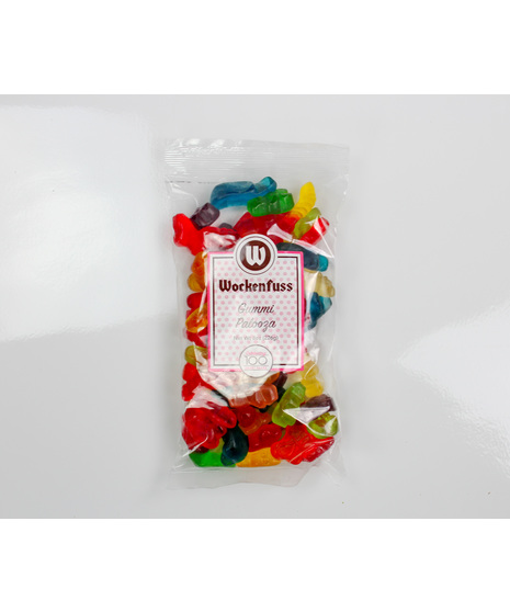 An assortment of your favorite gummi candies – gummi bears, gummi butterflies, gummi dolphins and gummi worms.
