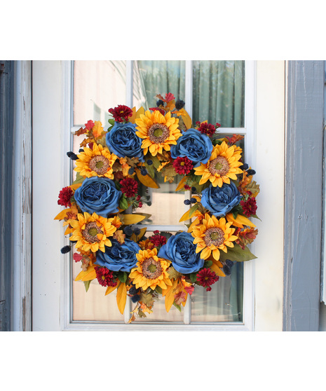 Sapphire Sunflowers - Fall Silk Wreath