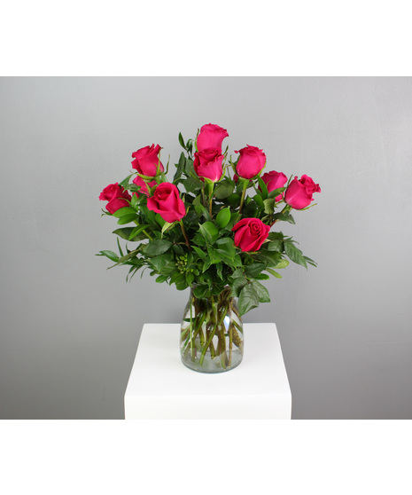 One Dozen Hot Pink Roses