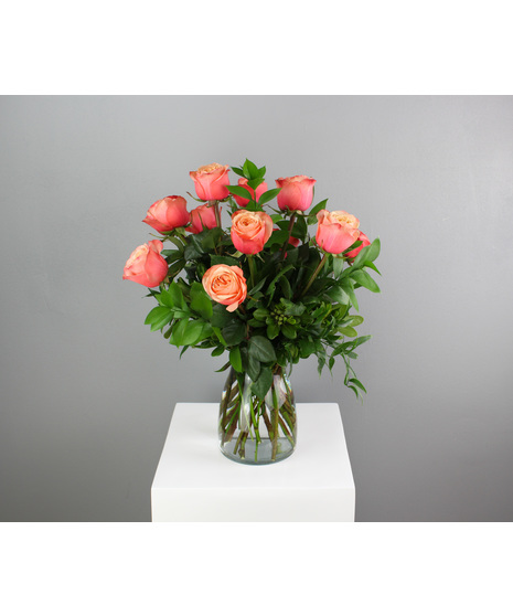 One Dozen Peach Roses